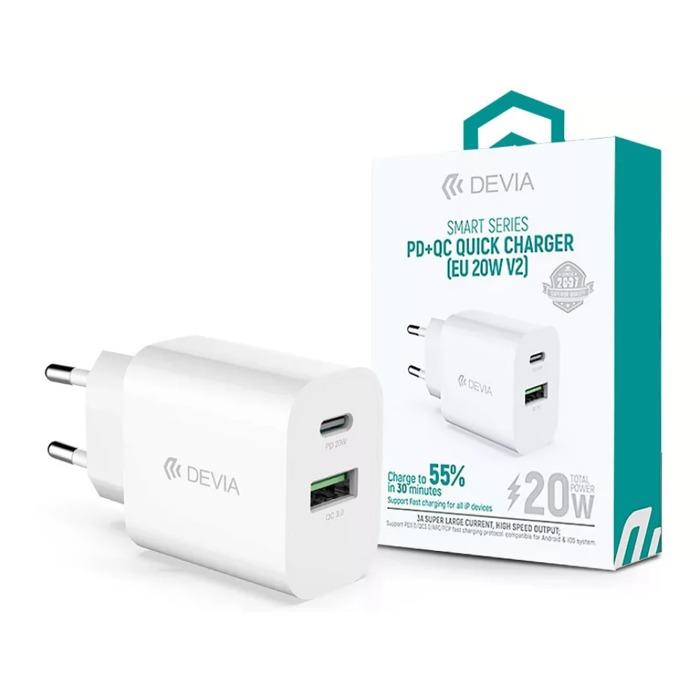 DEVIA Smart Series PD3.0 + QC3.0 Quick Charger V2 20W fehér