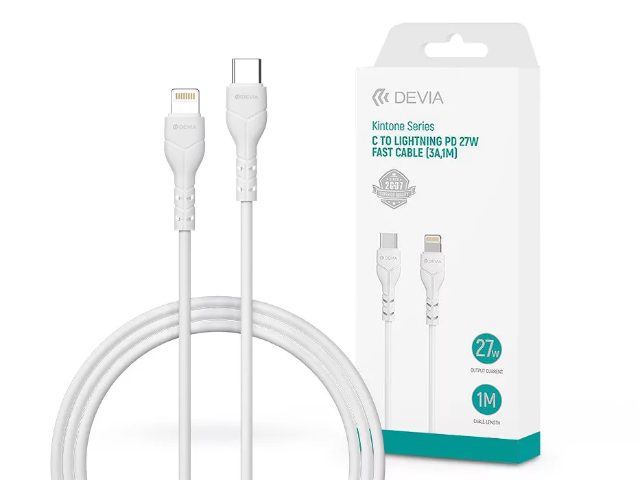 DEVIA USB 2.0 Type C Lightning Töltő/adat Fehér 1m ST394584