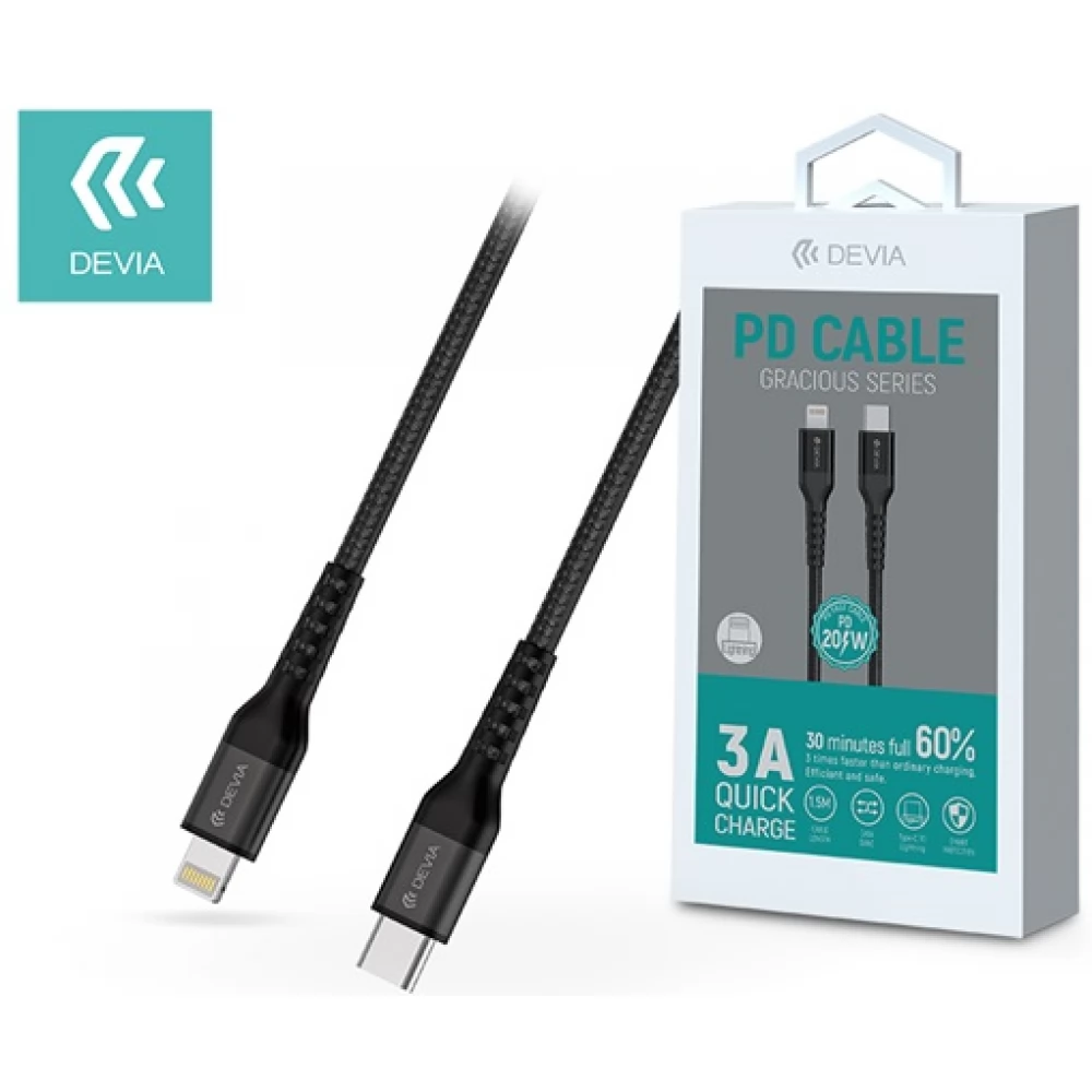 DEVIA USB 2.0 Type C Lightning Töltő/adat Fekete 1.5m ST350085