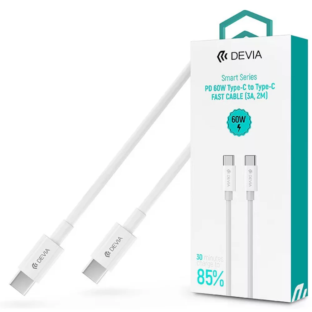 DEVIA USB 2.0 Type C Összekötő Fehér 2m ST379734