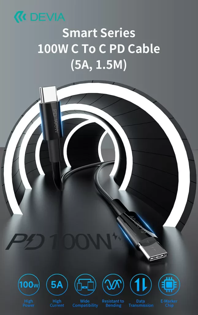 DEVIA USB 2.0 Type C Összekötő Fekete 1.5m ST111110