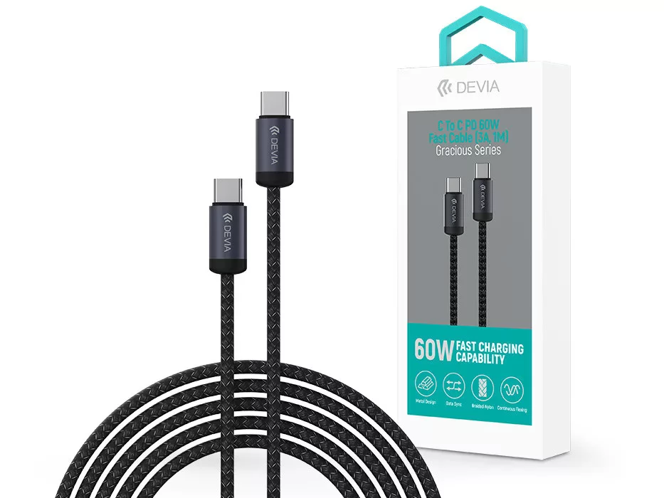 DEVIA USB 2.0 Type C Összekötő Fekete 1m ST107885