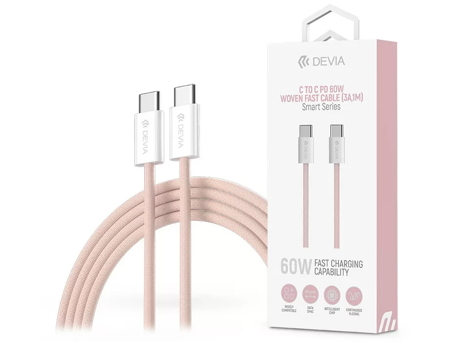 DEVIA USB 2.0 Type C Összekötő Rózsaszín 1m ST106178
