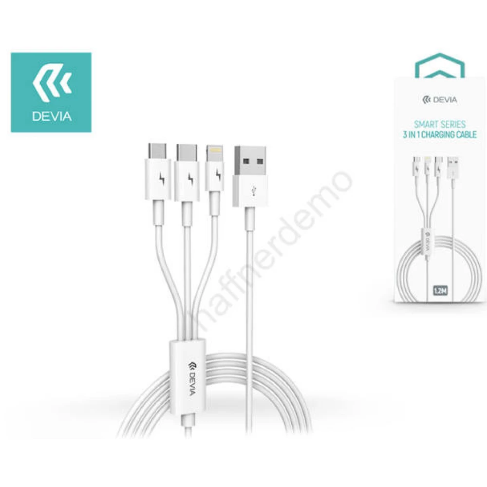 DEVIA USB Lightning + Micro USB + USB Type C Átalakító Fehér 1.2m ST329975