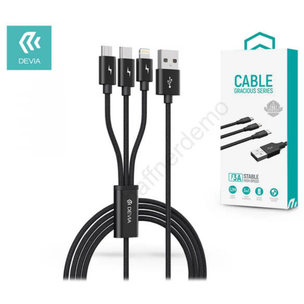 DEVIA USB Lightning + Micro USB + USB Type C Átalakító Fekete 1.2m ST337086