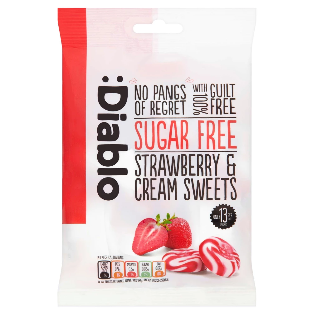 Diablo cukormentes tejszínes epres cukorka édesítőszerrel 75g