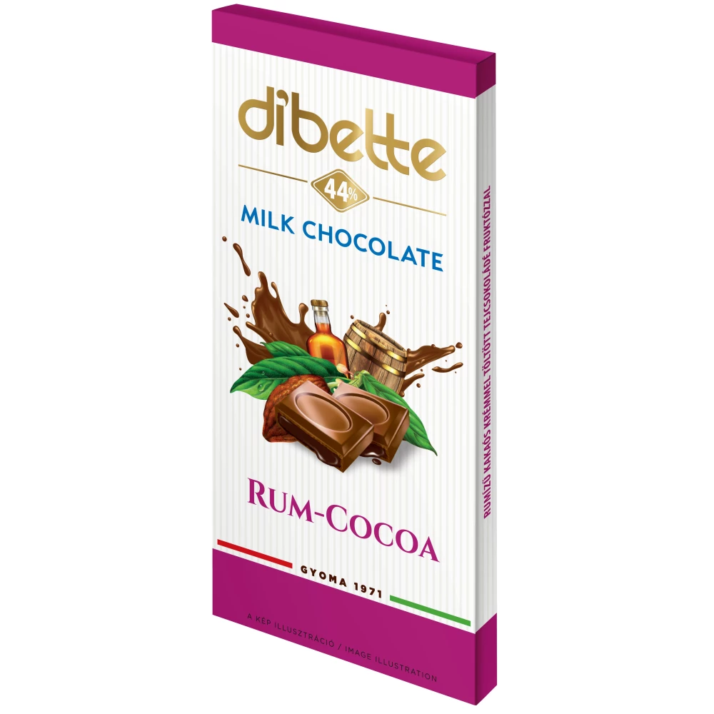 Dibette kakaós rum ízű krémmel töltött tejcsokoládé fruktózzal 80 g