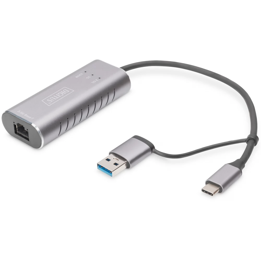 DIGITUS DN-3028 USB Type-C Gigabit Ethernet Adapter 2.5G USB-C + USB A (USB3.1/3.0)