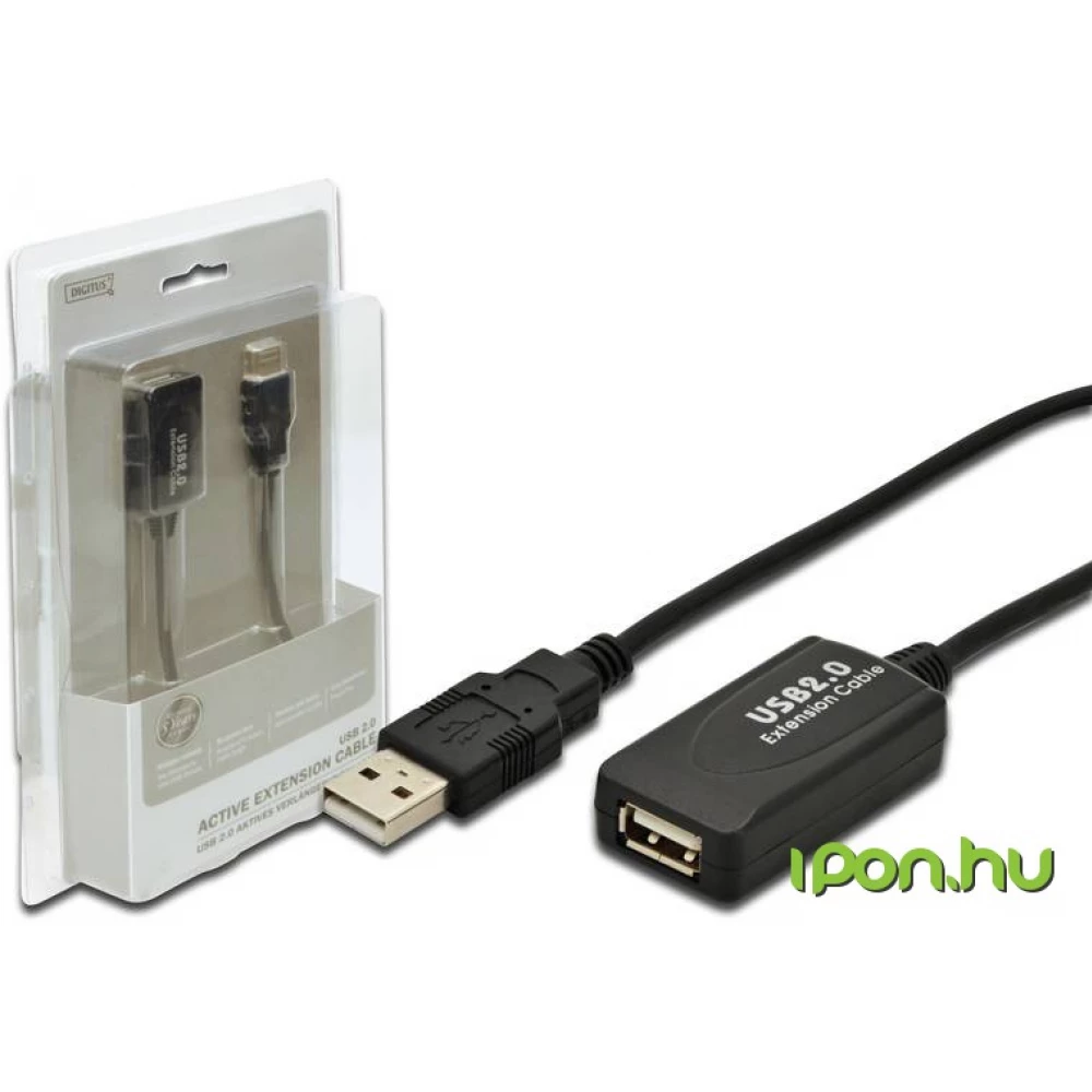 DIGITUS USB Hosszabbító Fekete 5m DA-70130-4