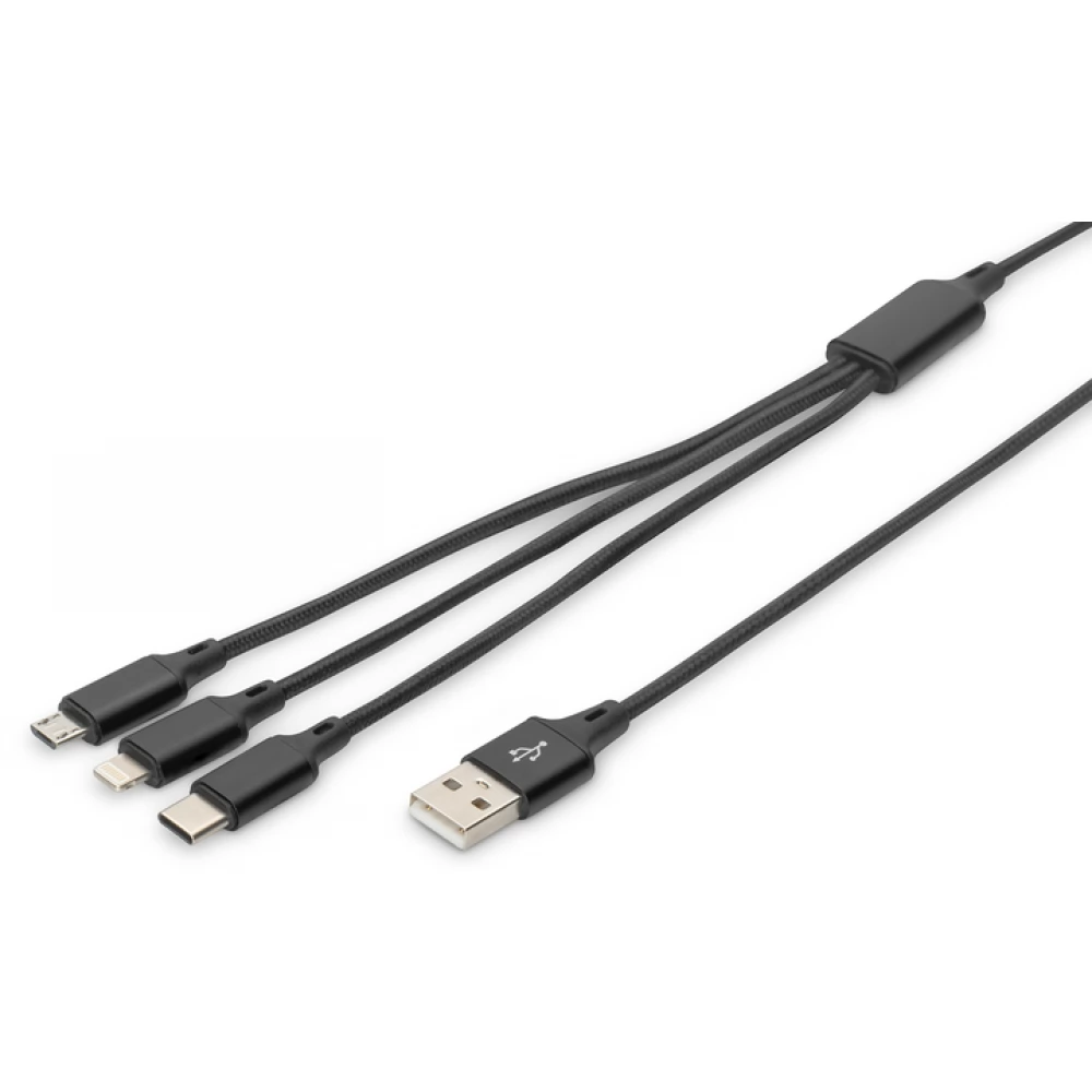 DIGITUS USB Lightning + Micro USB + USB Type C Átalakító Fekete 1m AK-300160-010-S
