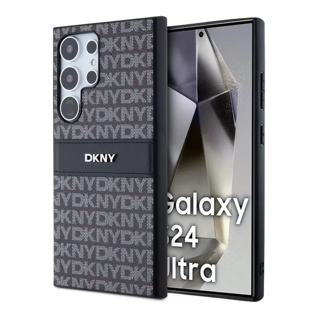 DKNY Mono Stripe & Metal Logo bőr kemény tok Samsung Galaxy S24 Ultra fekete