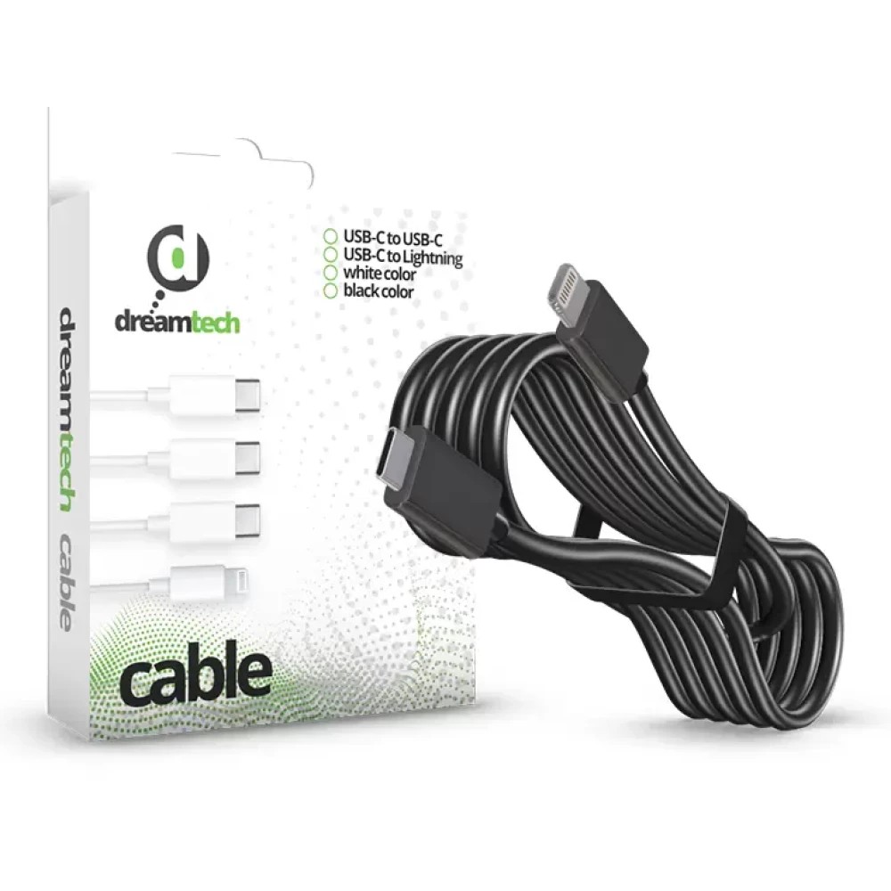 DREAMTECH PD kábel Fekete (Lightning/USB-C) 2.4A 20W