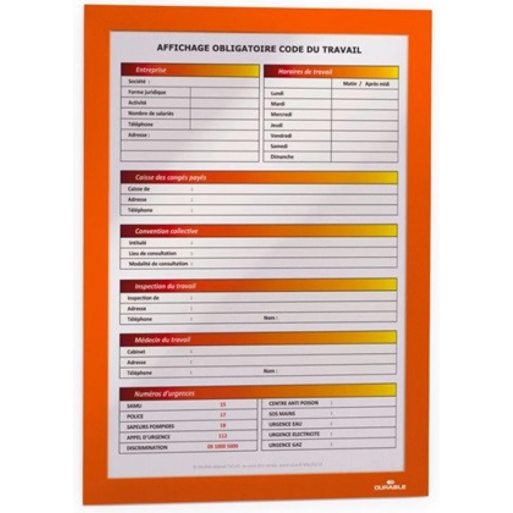 DURABLE 487209 Duraframe A4 információs keret narancssárga 2db
