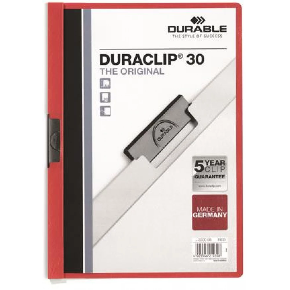 DURABLE Gyorsfűző klipes A4 DURACLIP® 30 piros