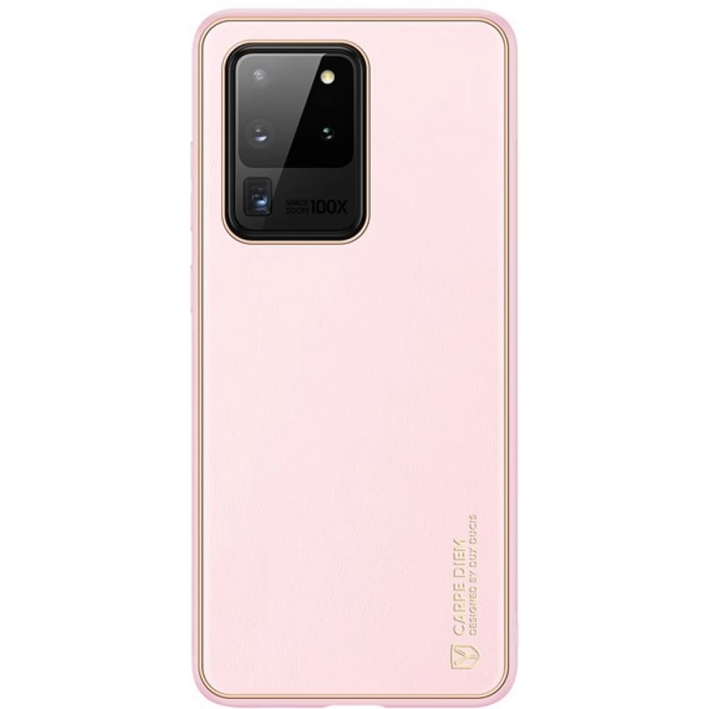 DUX DUCIS Yolo Bőrhatású műanyag hátlaptok szilikon fémhatású keret Samsung Galaxy S20 Ultra 5G rózsaszín