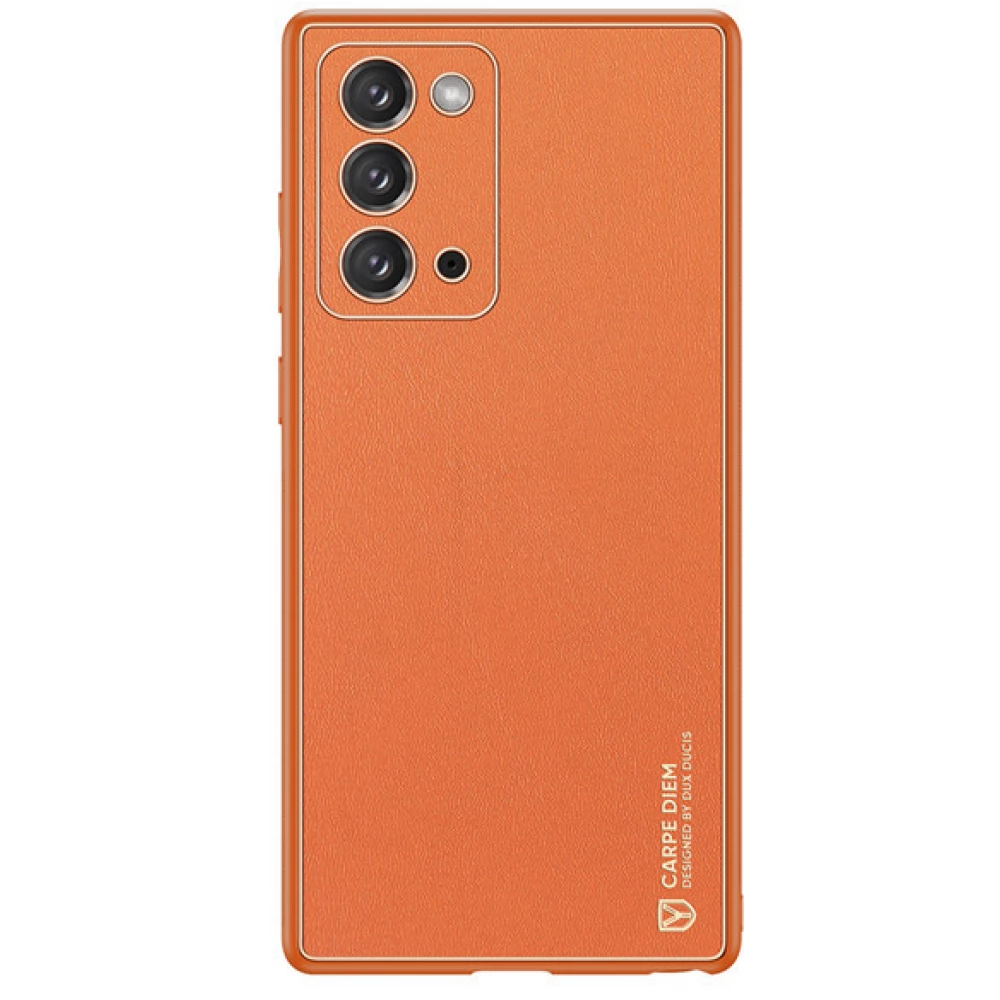 DUX DUCIS Yolo Bőrhatású műanyag hátlaptok szilikon fémhatású keret iPhone 13 Pro Max narancssárga
