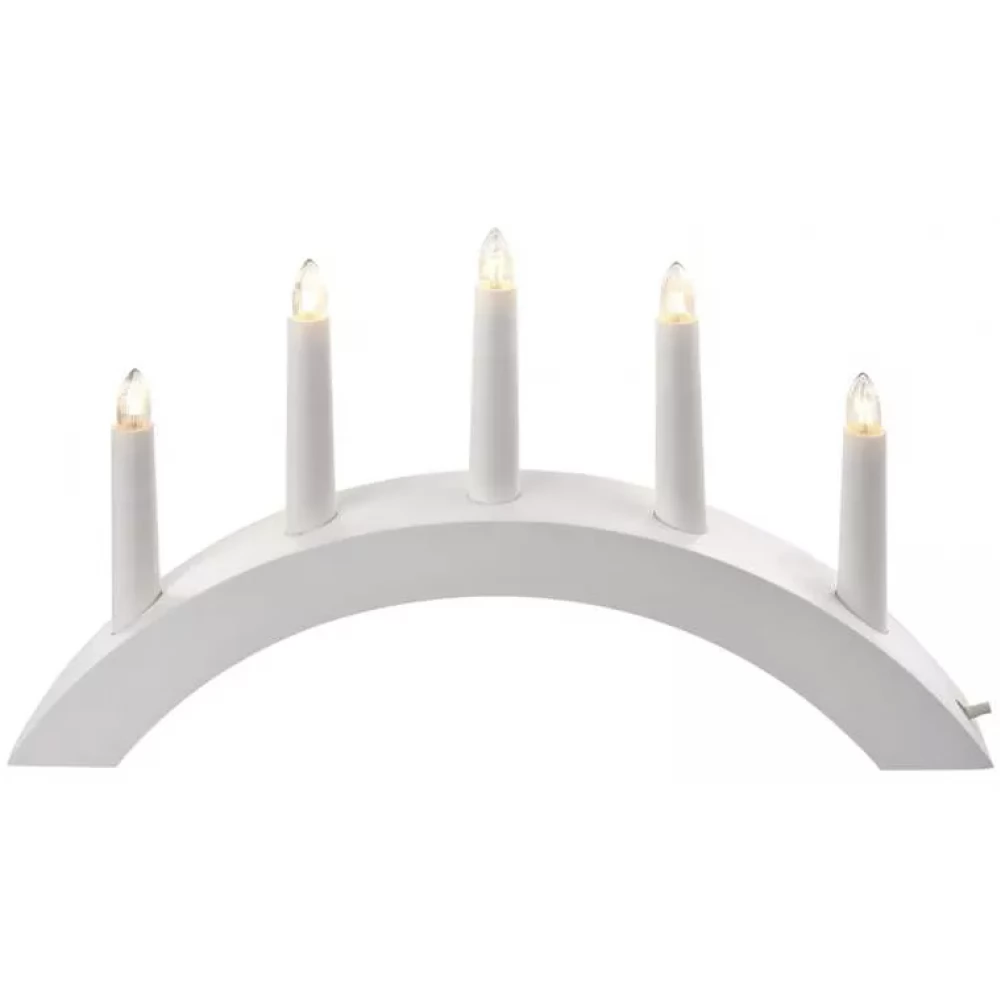 EMOS DCAZ01 Gyertyatartó 5 db E10 izzóval fa fehér ívelt 20x38 cm beltéri meleg fehér