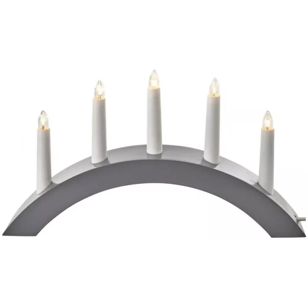 EMOS DCAZ02 Gyertyatartó 5 db E10 izzóval fa szürke ívelt 20x38 cm beltéri meleg fehér
