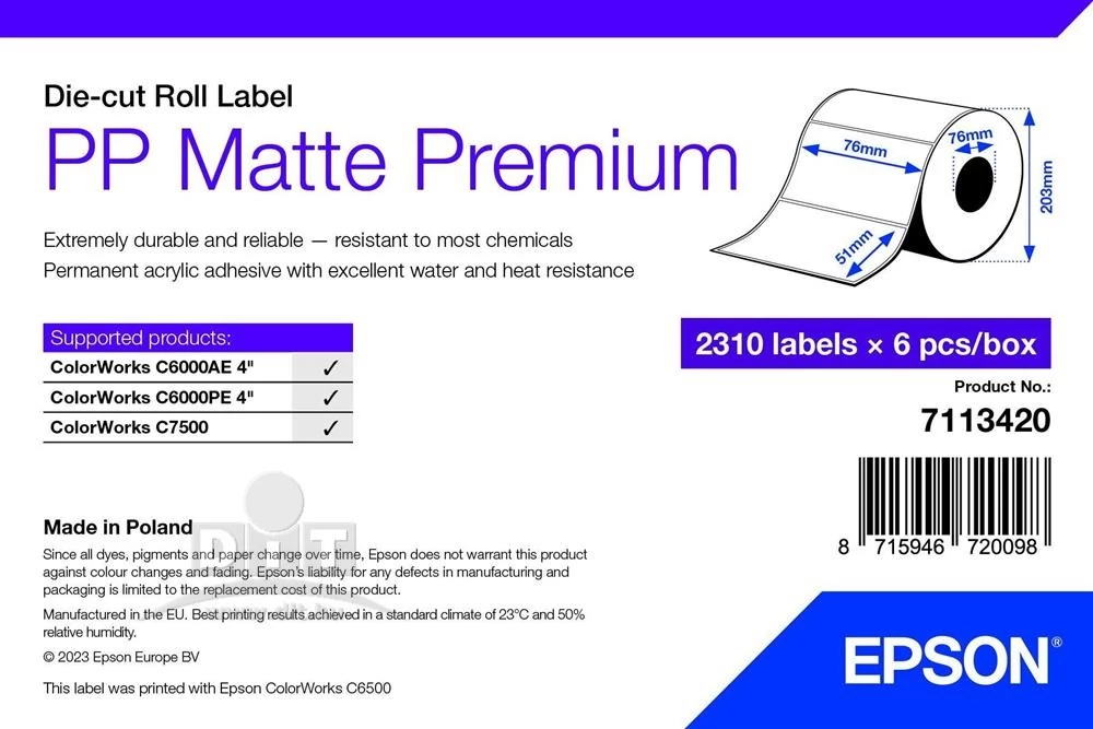 EPSON 7113420 Öntapadós PP matt etikett címke 2310 db