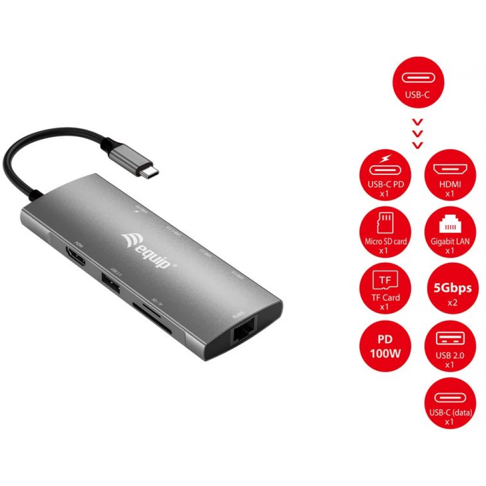 EQUIP 133490 USB-C 9 in 1 Multifunctional Adapter