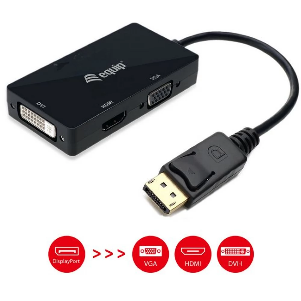 EQUIP DisplayPort to VGA / HDMI / DVI Adapter fekete