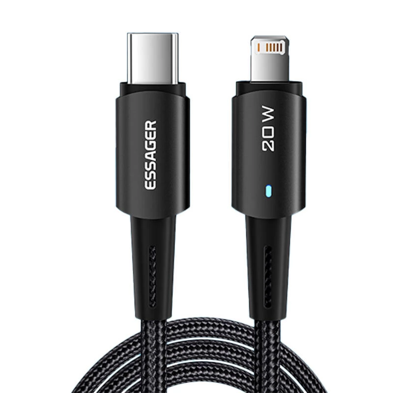 ESSAGER USB 2.0 Type C Lightning Töltő/adat Fekete 1m EXCTL-CG01