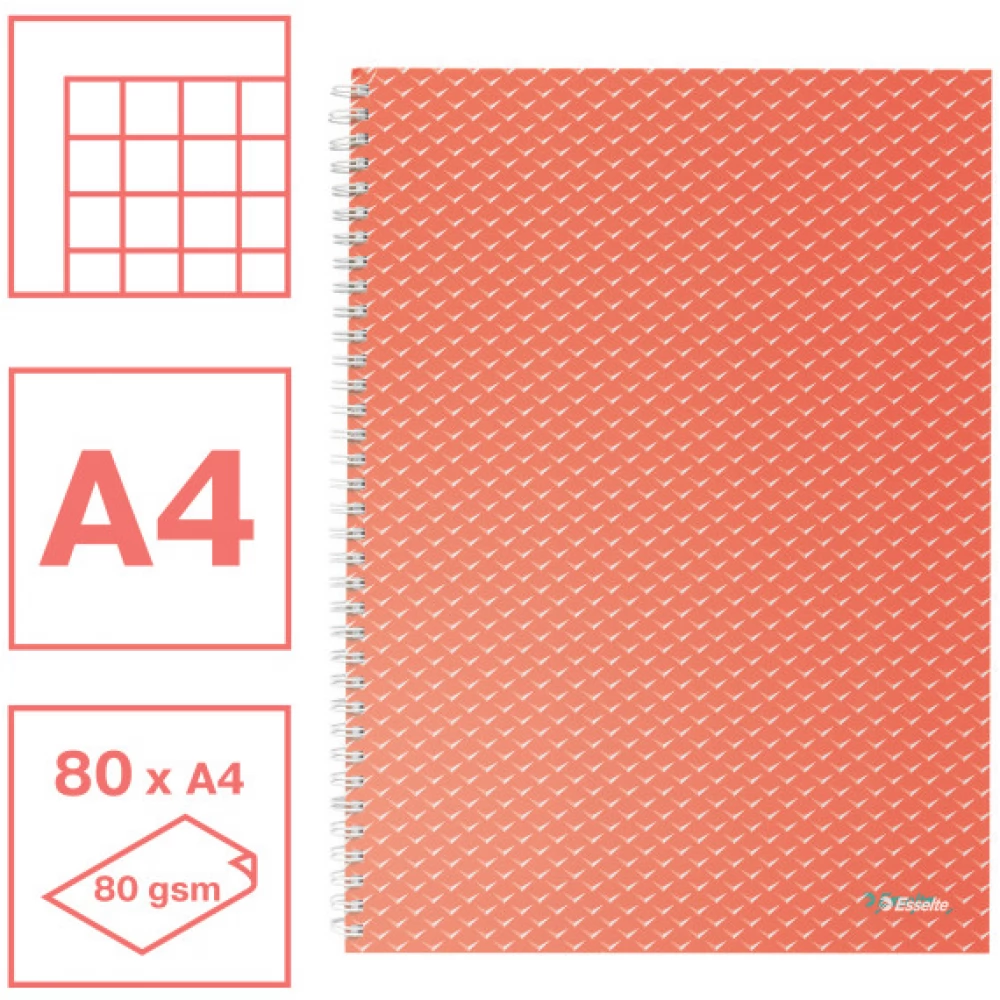 ESSELTE Colour Breeze spirálfüzet A4 kockás korall