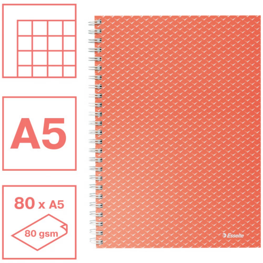 ESSELTE Colour Breeze spirálfüzet A5 kockás korall