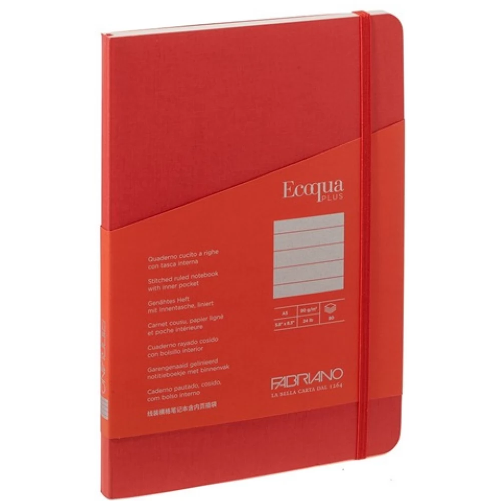 FABRIANO Ecoqua Plus A5 80 lapos vonalas notesz piros