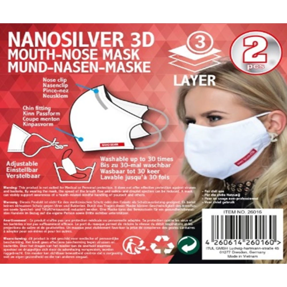 Fehér textilmaszk 40x2 db nano-ezüstös mosható állítható pánt