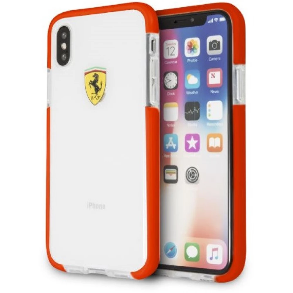 FERRARI Fényes hátlaptok oldalán Racing logóval iPhone X piros-átlátszó