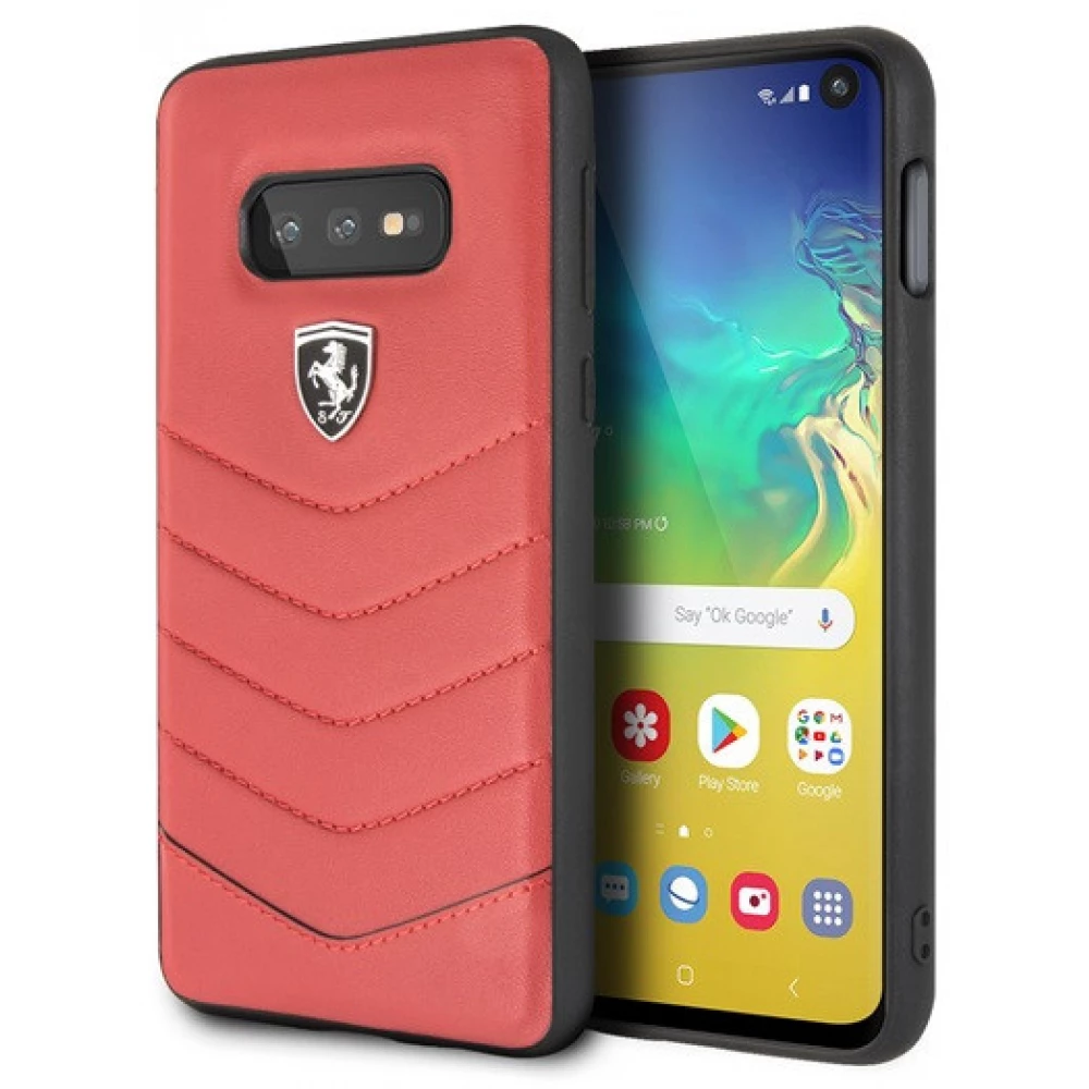 FERRARI Heritage tűzdelt bőr kemény tok Samsung Galaxy S10 Lite piros