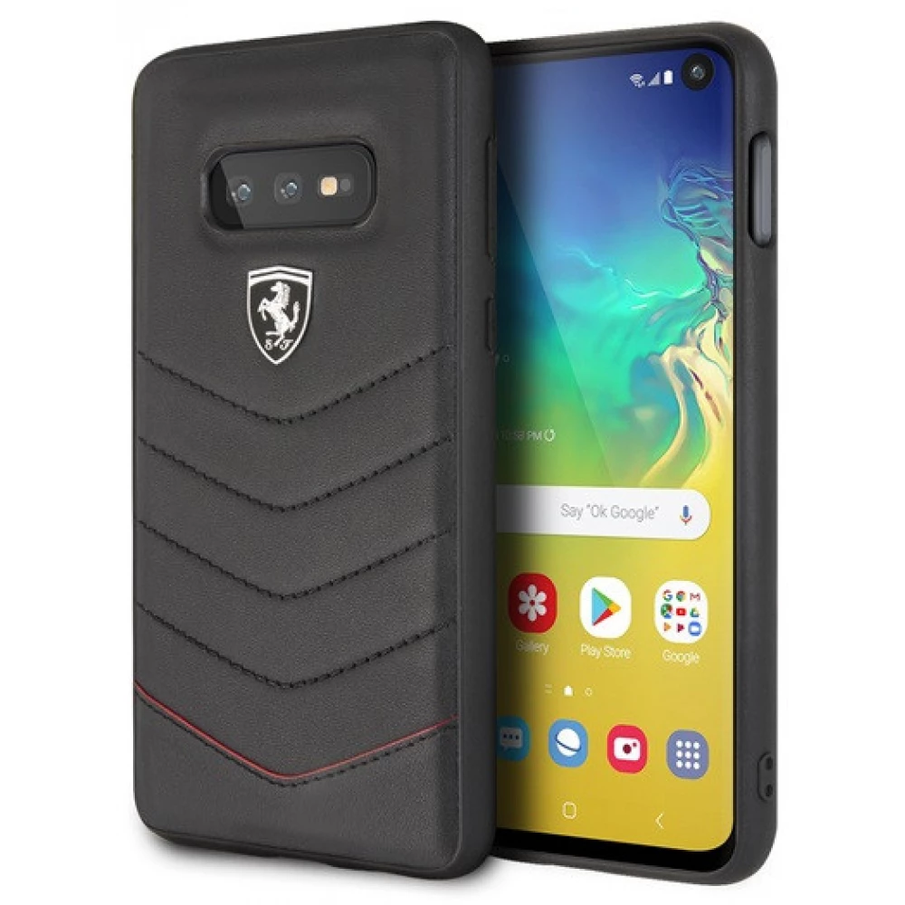 FERRARI Heritage tűzdelt bőr kemény tok Samsung Galaxy S10 Lite fekete