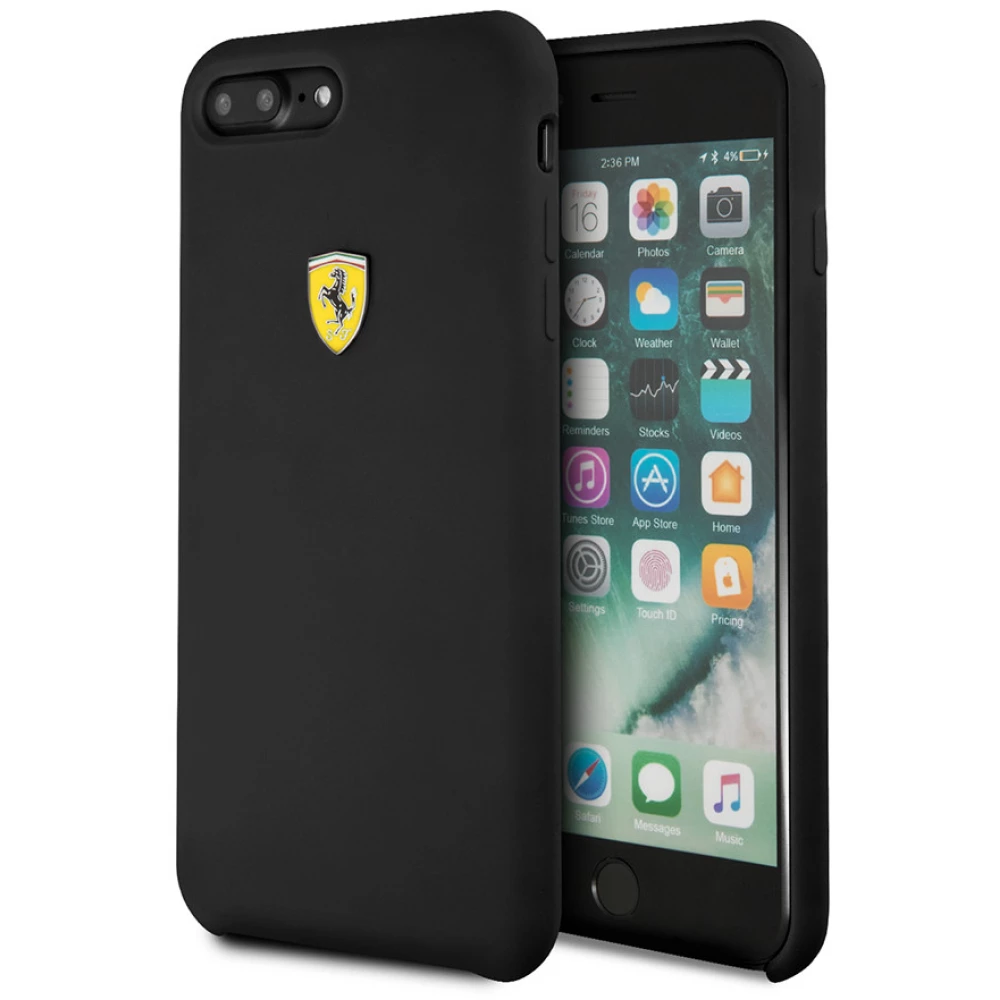 FERRARI Szilikon tok pajzs logóval iPhone 8 Plus fekete
