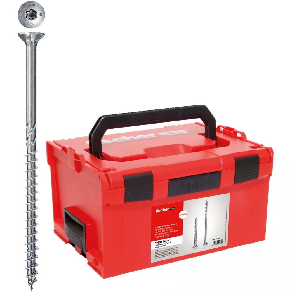 FISCHER Aktion L-BOXX 238 Power-Fast II TX csavar készlet 3400 db-os + 32 db-os bitfej készlet