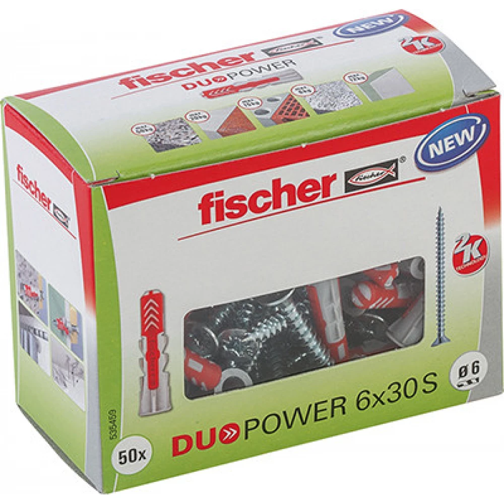 FISCHER DUOPOWER 6x30 S LD Dübel + csavar (50 db-os)