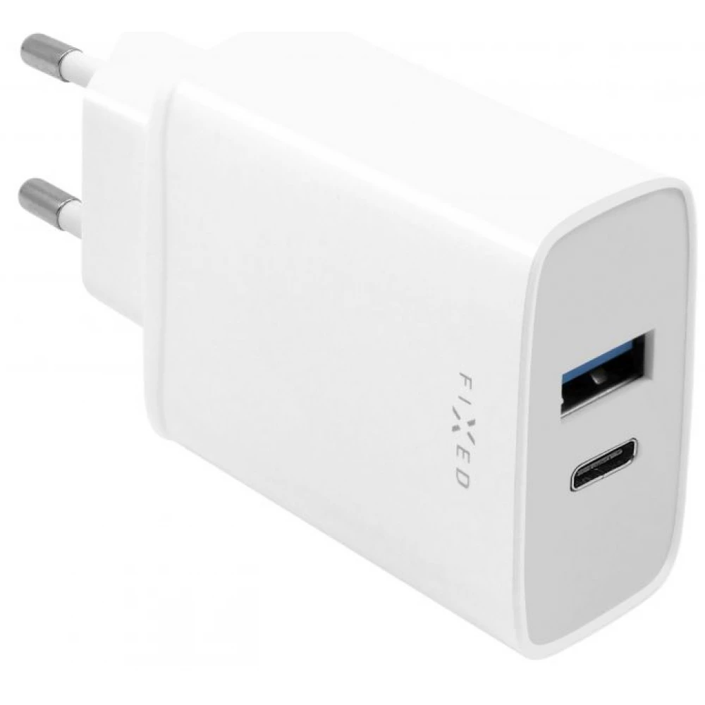 FIXED S mains charger with USB-C and USB output PD support 30W fehér