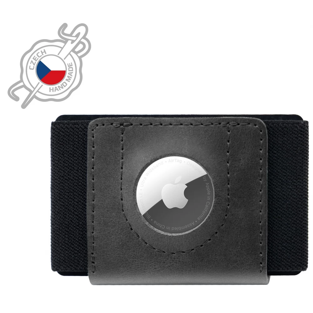 FIXED Tiny AirTag bőr pénztárca fekete