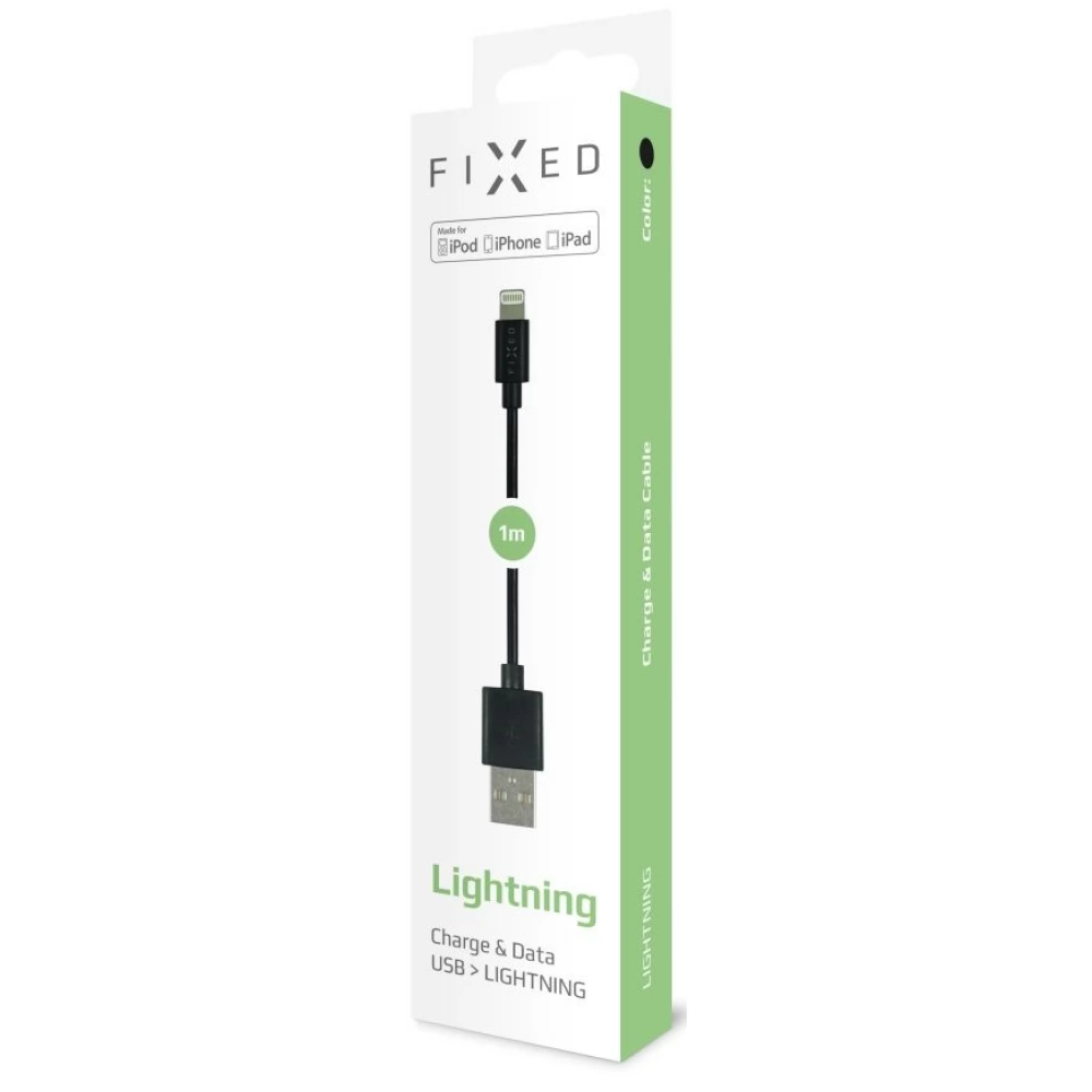 FIXED USB Lightning Töltő/adat Fekete 1m FIXD-UL-BK