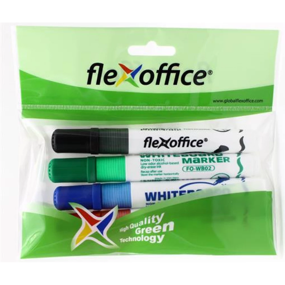 FLEXOFFICE Táblamarker 2.5 mm kúpos szett WB02 4 szín