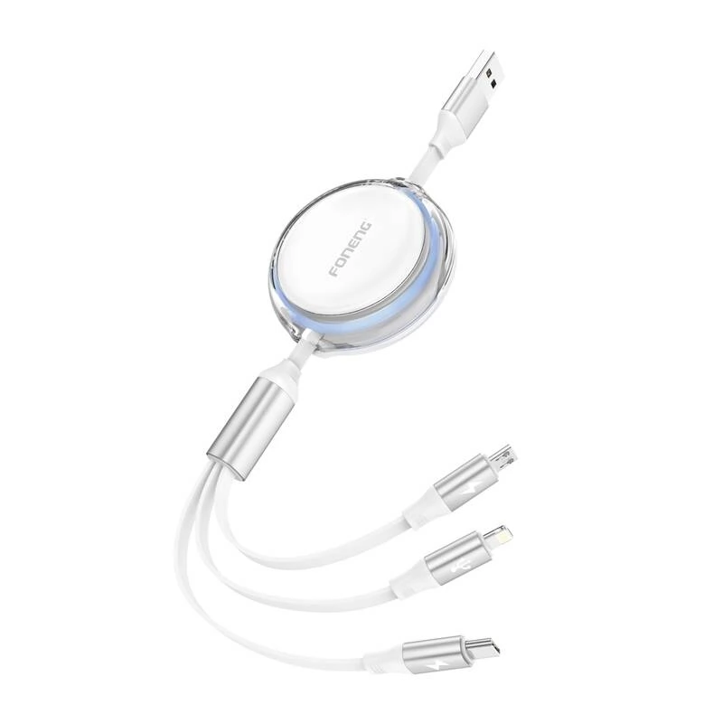 FONENG USB Lightning + Micro USB + USB Type C Átalakító Fehér 1m 6970462514237