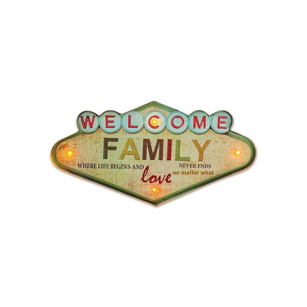 FOREVER LIGHT Retro metál LED dekorációs lámpa Welcome Family