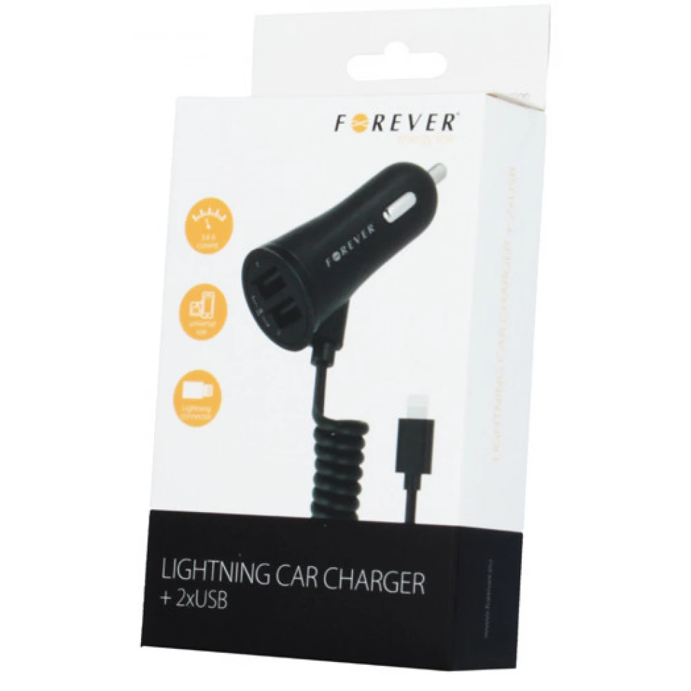 FOREVER MOBILE Car Charger 2xUSB + fix iPhone 8-pin kábel 3.4A fekete
