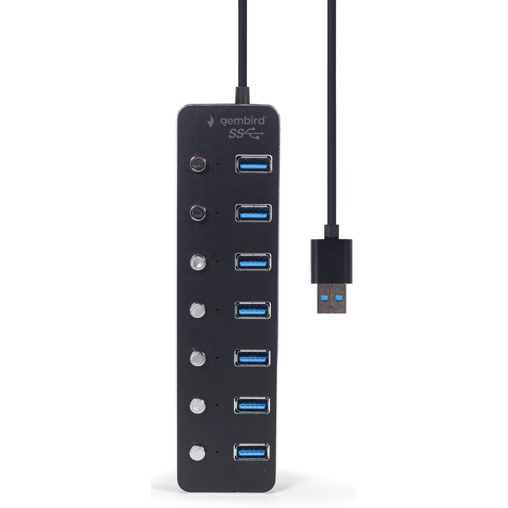 GEMBIRD 7-port USB 3.1 (Gen 1) hub with switches fekete