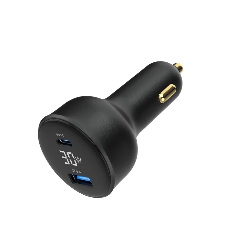 GEMBIRD Autós töltő LCD 1xUSB 1xUSB-C 30W fekete