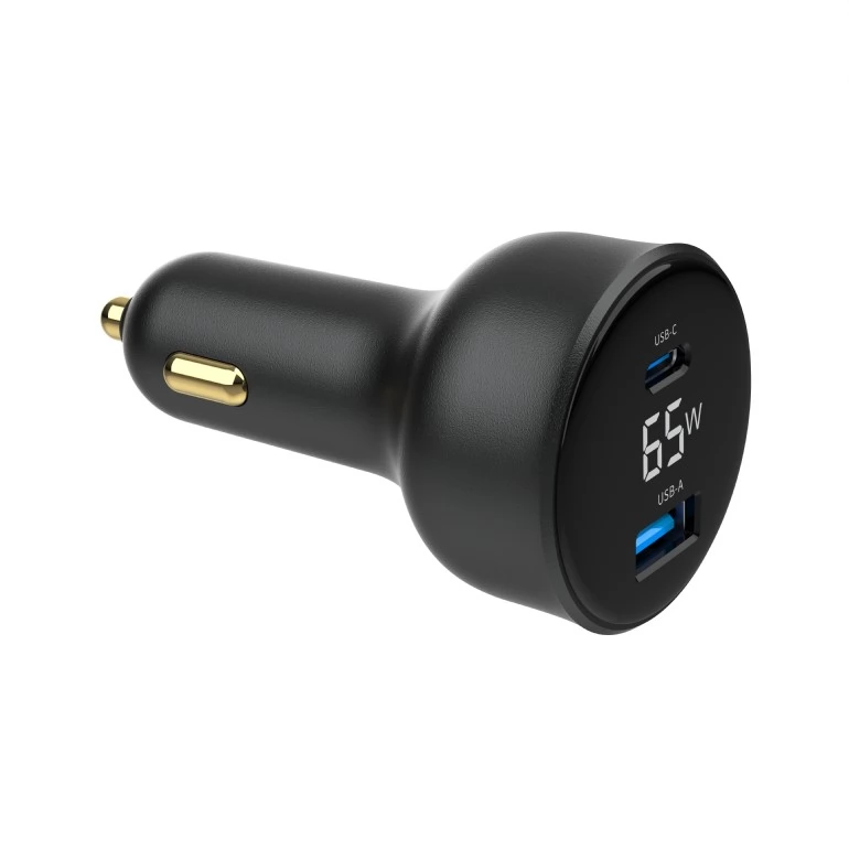 GEMBIRD Autós töltő LCD 1xUSB 1xUSB-C 65W fekete