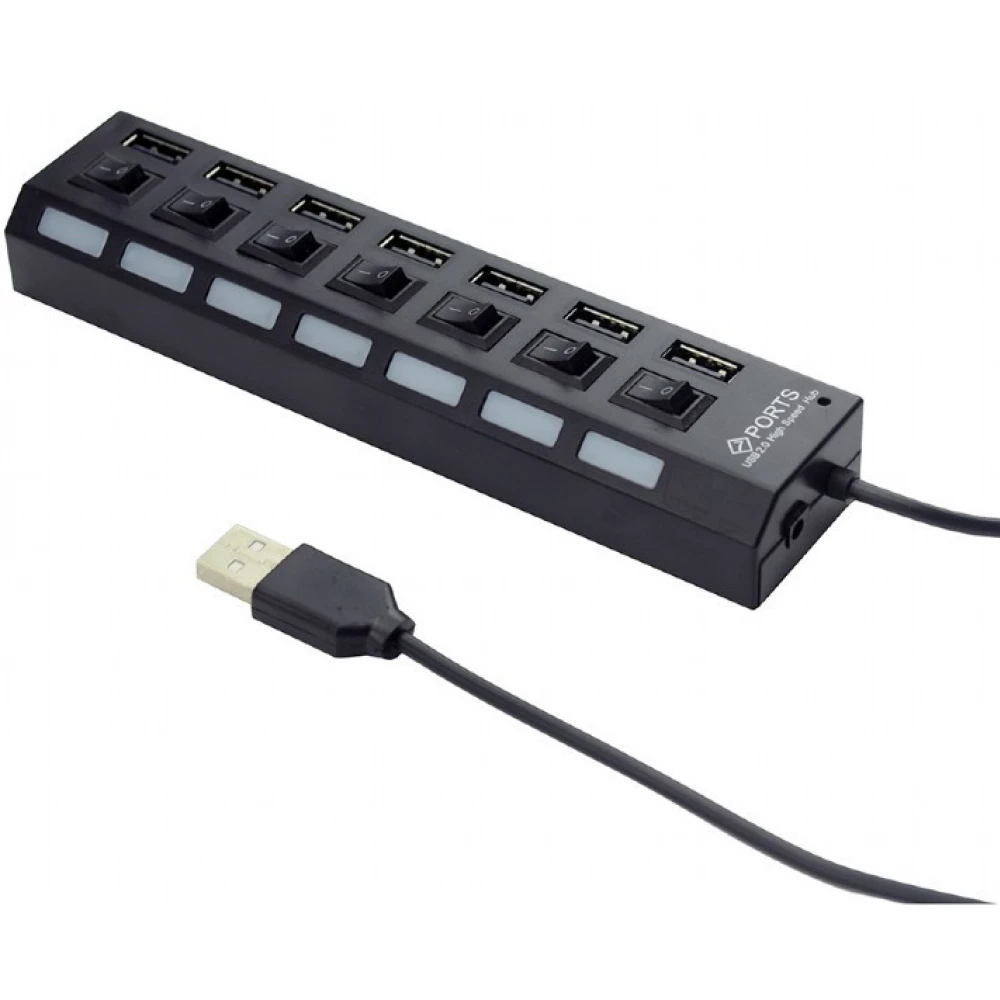GEMBIRD USB 2.0 powered 7-port hub with switches fekete