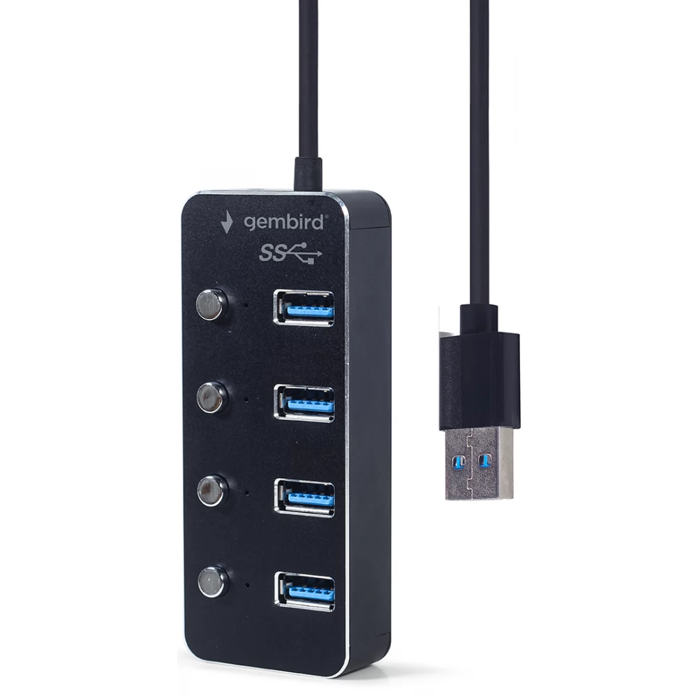 GEMBIRD USB 3.1 (Gen 1) powered 4-port hub with switches fekete