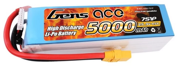 GENS ACE 5000mAh 25.9V 45C 7S1P XT90 LiPo akkumulátor B-45C-5000-7S1P