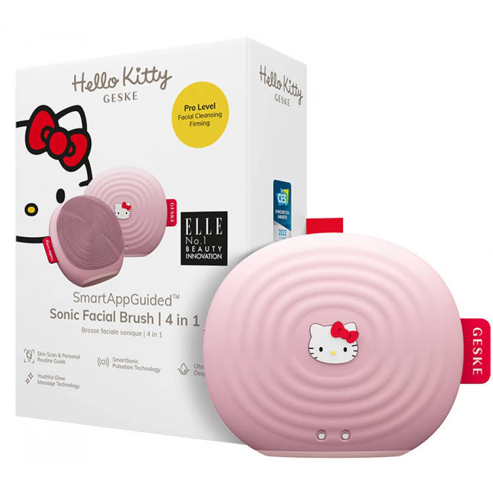 GESKE 4 in 1 Szónikus arctisztító kefe alkalmazással Hello Kitty rózsaszín